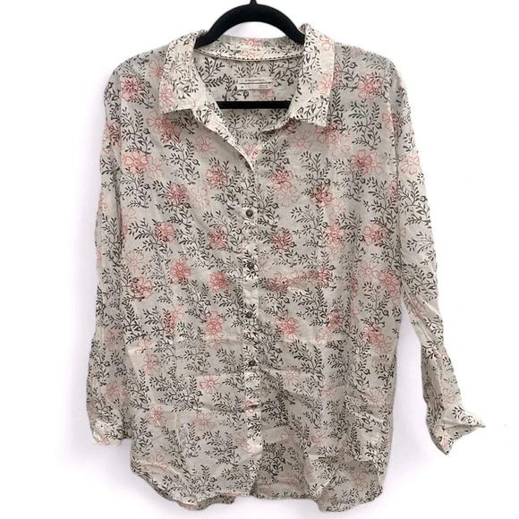 Anthropologie Enchanted Oversized Cotton Cream Floral Button Up Shirt size M/L - Picture 3 of 11